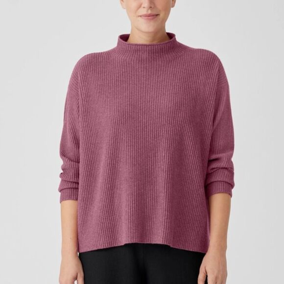 Eileen Fisher Italian Cashmere Funnel Neck Top Sweater Purple Size Small - Picture 1 of 5